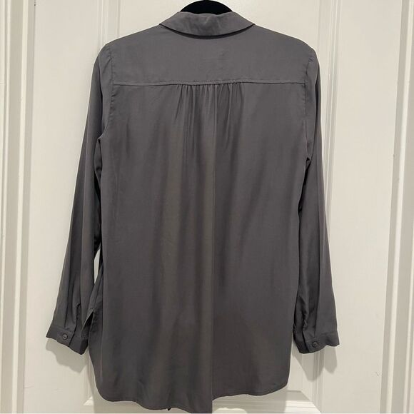 Anthropologie | Maeve Gray Tuesday Tie Front Blouse Women's Sz. XS 100% Tencel - Picture 9 of 12
